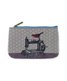 Vintage sewing machine & scissors faux leather small pouch