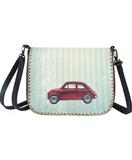 Retro Fiat car print faux leather cross body bag
