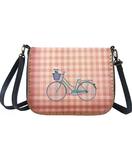 Retro bicycle print faux leather cross body bag