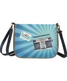 Retro boombox & cassette print faux leather cross body bag