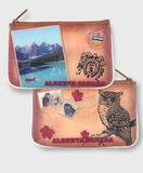 Alberta faux leather printed pouch--owl & landscape
