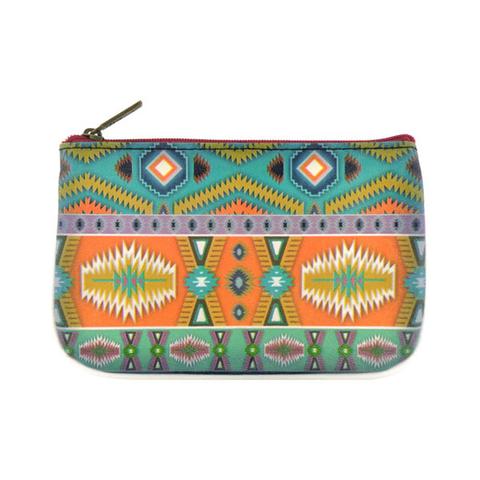 Aztec print vegan faux leather small pouch coin purse