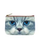 Blue eye kitty faux leather printed pouch