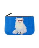 Snow white cat with red eyeglasses faux leather printed pouch - Mlavi vegan leather