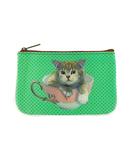 Coffee, tea or me cat faux leather printed pouch