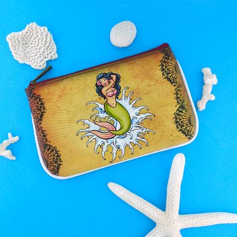 Shop Mlavi Tattoo style mermaid vegan leather small pouch / coin purse