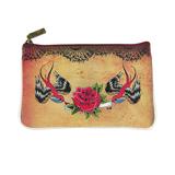 Retro tattoo swallow birds & rose print faux leather pouch - Mlavi
 - 1