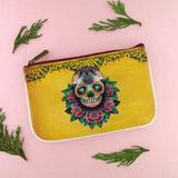 Shop Mlavi Tattoo style day of the dead skull vegan leather small pouch / coin purse