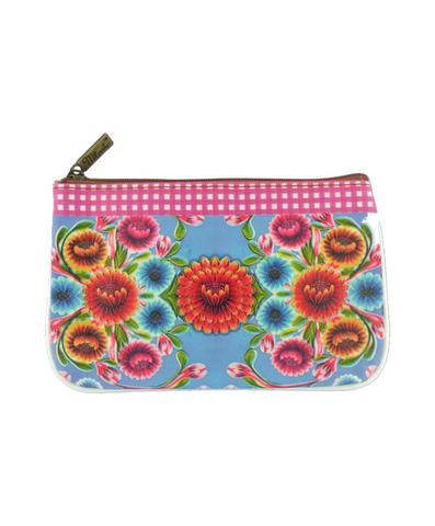 Mexican oilcloth inspired flora pattern vegan leather pouch