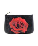 Rose flower print faux leather pouch