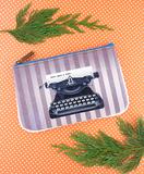 Retro typewriter print faux leather pouch