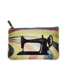 Retro sewing machine & scissor print faux leather pouch - Mlavi vegan leather