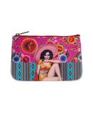 Retro Mexican calendar girl faux leather printed pouch - Mlavi
 - 1