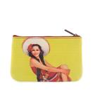Retro Mexican calendar girl faux leather printed pouch - Mlavi
 - 1