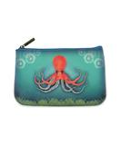 Whimsical orange ocotpus print faux/vegan leather small pouch