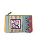 Mexican textile bird print faux leather pouch