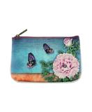 Vintage style peony flower print faux leather pouch