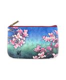 Vintage style magnolia flower print faux leather pouch
