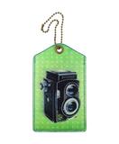 Retro camera faux/vegan leather luggage tag