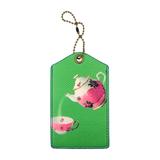 Retro tea port & cup faux/vegan leather luggage tag
