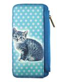 Blue eye kitty vegan leather card holder