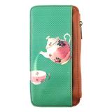 Retro tea pot & cup vegan leather cardholder