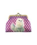 White kitty leather kiss lock frame coin purse
