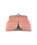 Vintage looking faux leather Paris Eiffel Tower print kiss lock coin purse polka dots