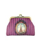 Vintage looking faux leather Paris Eiffel Tower print kiss lock coin purse purple - Mlavi vegan leather