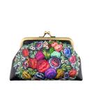 Flower print faux leather kiss lock frame coin purse