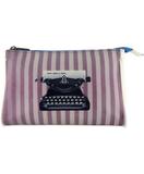 Retro typewriter faux leather print makeup pouch