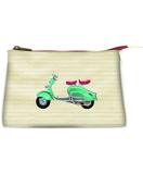 Retro scooter faux leather print makeup pouch