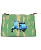 Retro scooter faux leather print makeup pouch