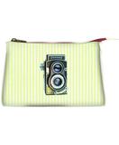 Retro camera faux leather print makeup pouch
