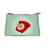 Retro telephone faux leather print makeup pouch