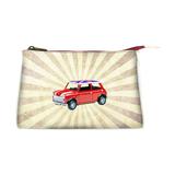 Retro Beetle car faux leather print makeup pouch