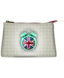 Retro union jack clock faux leather print makeup pouch