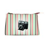 Retro camera faux leather print makeup pouch