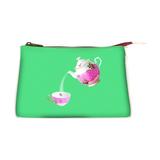 Retro tea pot & cup faux leather print makeup pouch