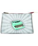 Retro typewriter faux leather print makeup pouch