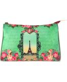 Vintage looking faux leather Paris Eiffel Tower print makeup pouch, Wholesale available at www.mlavi.com