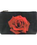 Rose flower print faux leather medium / flat makeup pouch