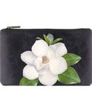 Southern magonlia flower print faux leather medium / flat makeup pouch