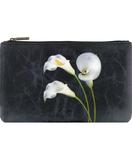 Calla Lily flower print faux leather medium / flat makeup pouch