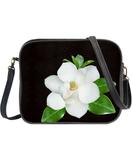 Souther mangolia flower print faux leather cross body bag / toiletry bag