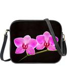 Orchid flower print faux leather cross body bag / toiletry bag