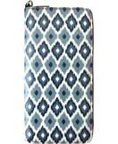 Diamond ikat print faux leather large wristlet zipper wallet