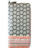 Happo print faux leather large wristlet zipper wallet