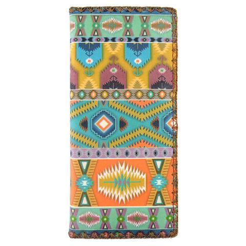 Aztec print vegan faux leather large flat wallet