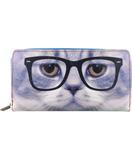 Cat with eye glasses faux leather large zipper wallet - Mlavi
 - 1